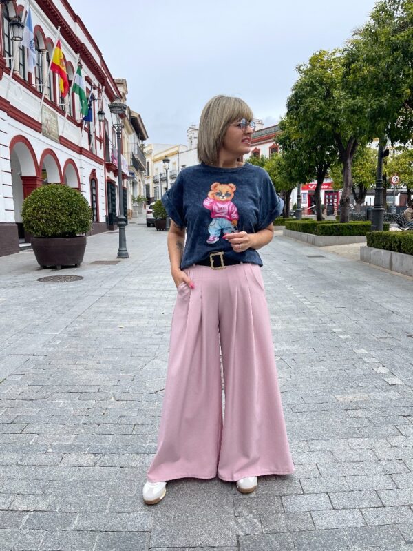 Pantalón palazo pinzas rosa. - Imagen 3