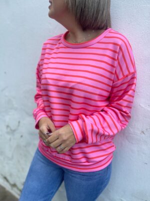 Sudadera rosa rayas.