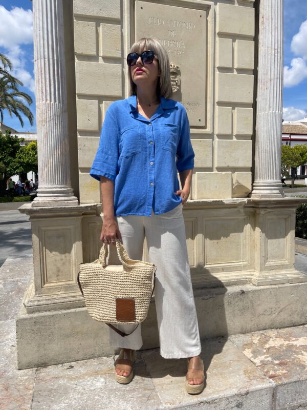 Camisa mezcla algodón-Lino Azul. - Imagen 2