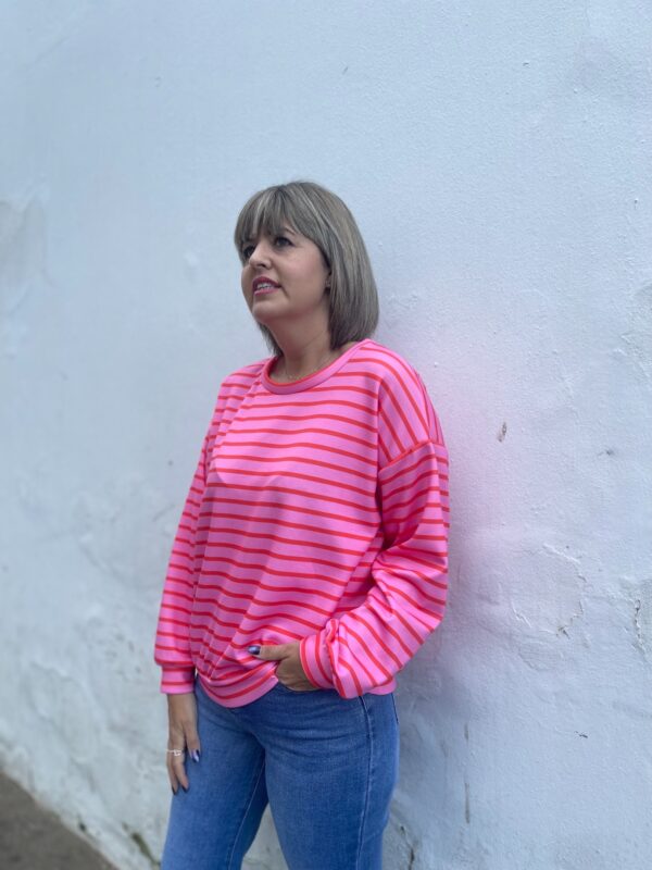 Sudadera rosa rayas. - Imagen 3