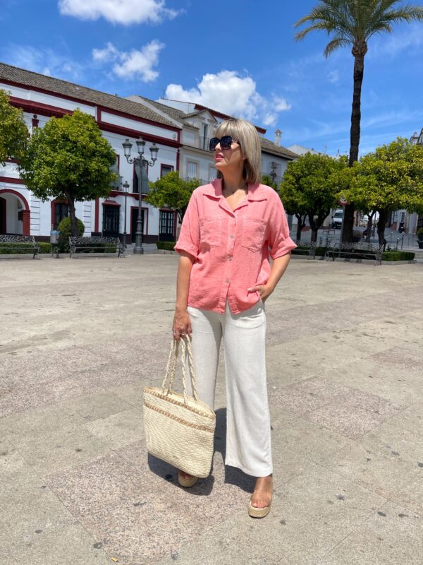 Camisa mezcla algodón-Lino naranja. - Imagen 2