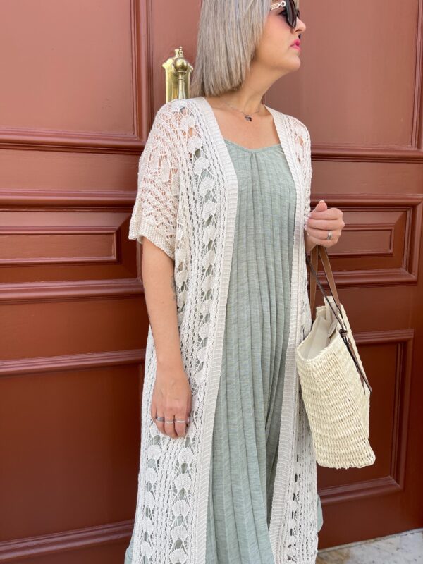 Cardigan largo calado beige. - Imagen 4