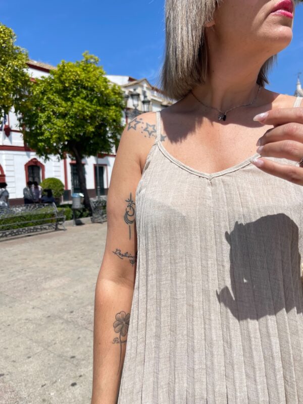 Vestido plisado Lino beige. - Imagen 3