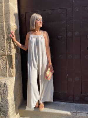 Mono largo plumeti beige.