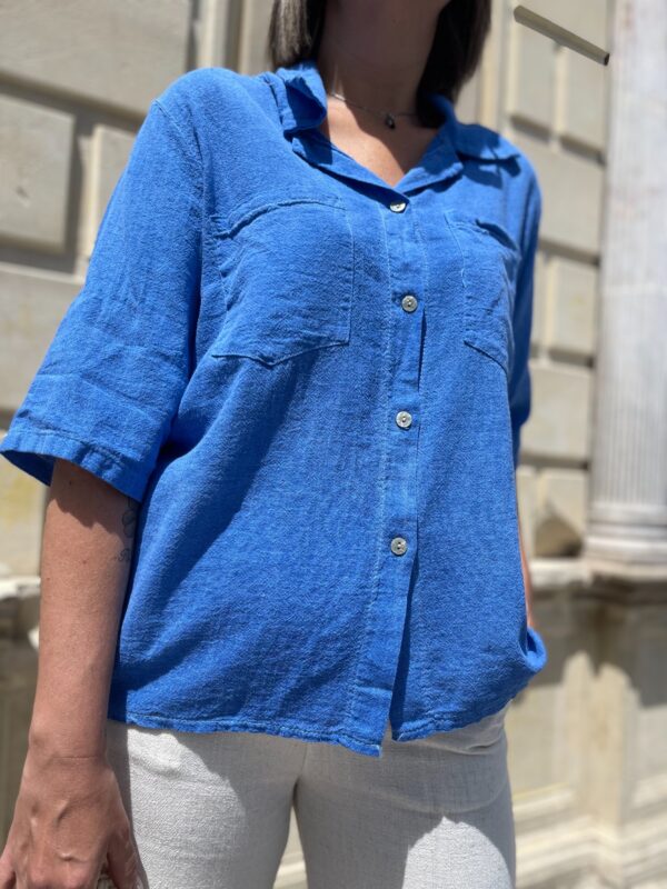 Camisa mezcla algodón-Lino Azul. - Imagen 4