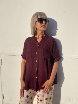 Camisa Lino Premium burdeos.