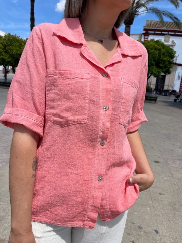 Camisa mezcla algodón-Lino naranja. - Imagen 4