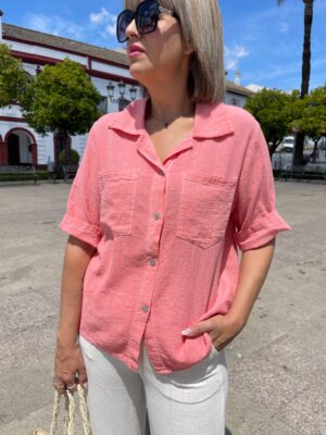 Camisa mezcla algodón-Lino naranja.