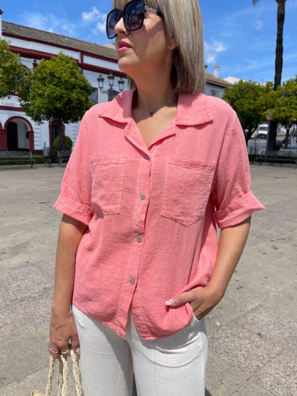 Camisa mezcla algodón-Lino naranja.