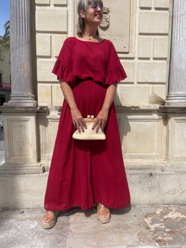 Conjunto Soft pantalón efecto falda burdeos. - Imagen 5