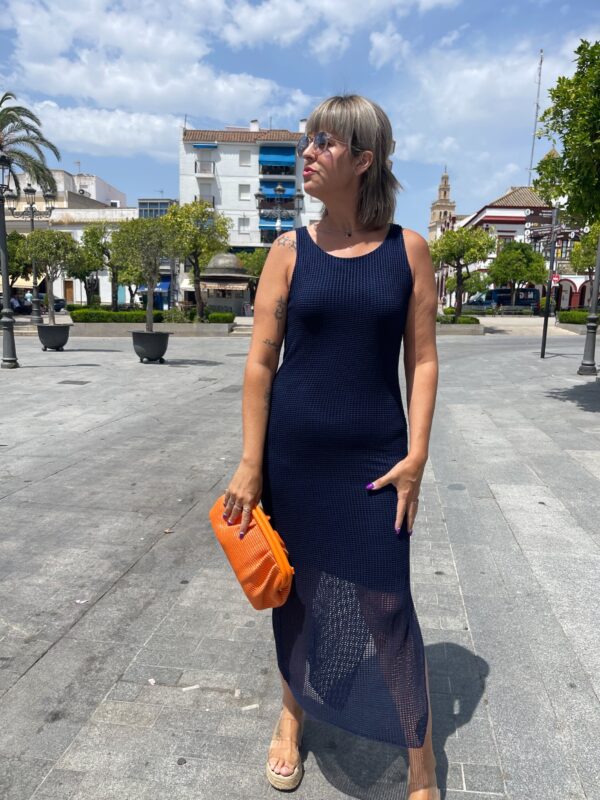 Vestido rejilla azul marino. - Imagen 4