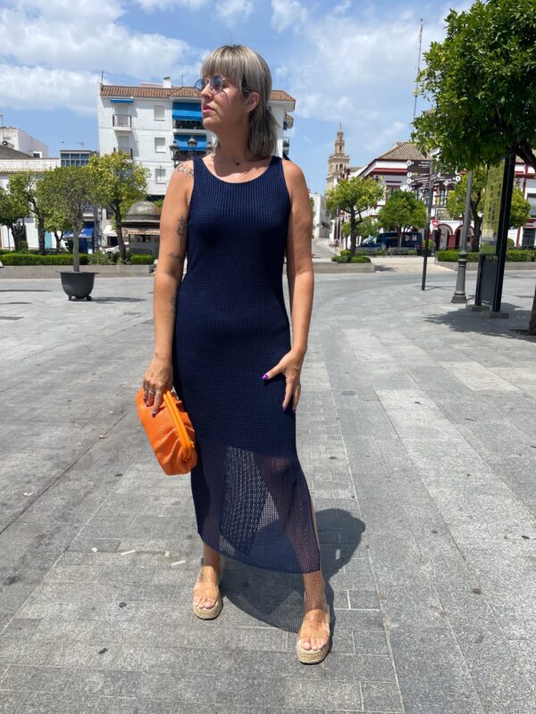 Vestido rejilla azul marino. - Imagen 2