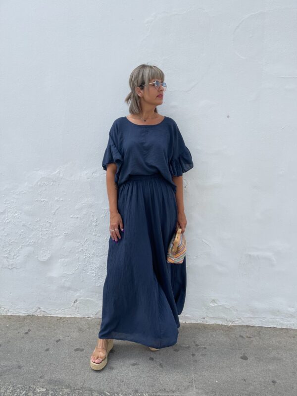 Conjunto Soft pantalón efecto falda azul marino. - Imagen 3