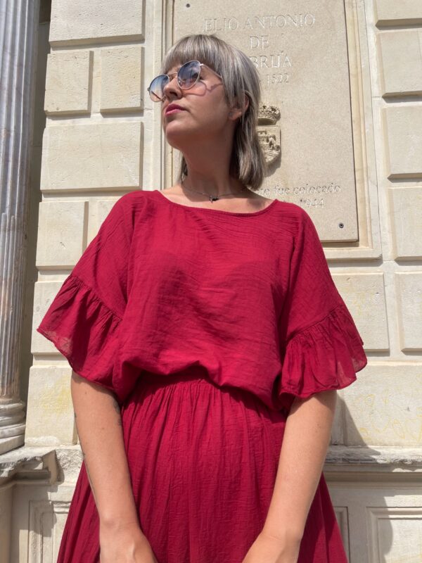 Conjunto Soft pantalón efecto falda burdeos. - Imagen 3