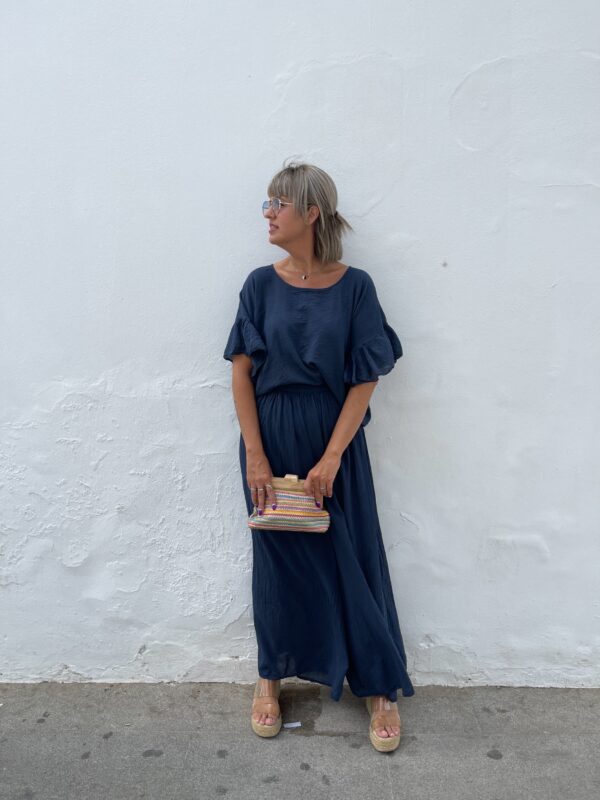 Conjunto Soft pantalón efecto falda azul marino. - Imagen 2