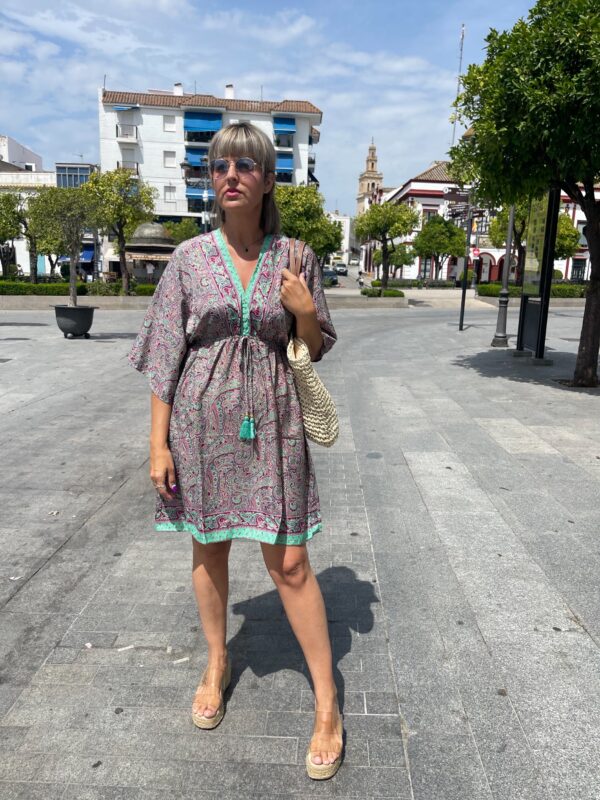 Vestido Beach burdeo-Rosa. - Imagen 3