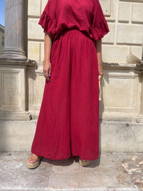 Conjunto Soft pantalón efecto falda burdeos. - Imagen 4