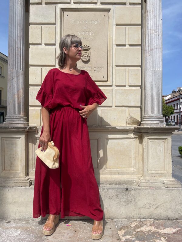 Conjunto Soft pantalón efecto falda burdeos. - Imagen 2
