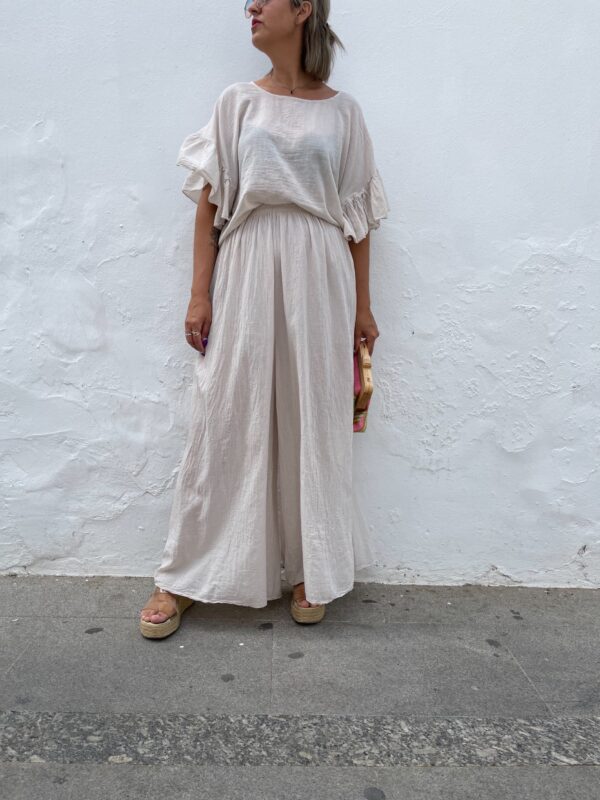 Conjunto soft pantalón efecto falda beige. - Imagen 4