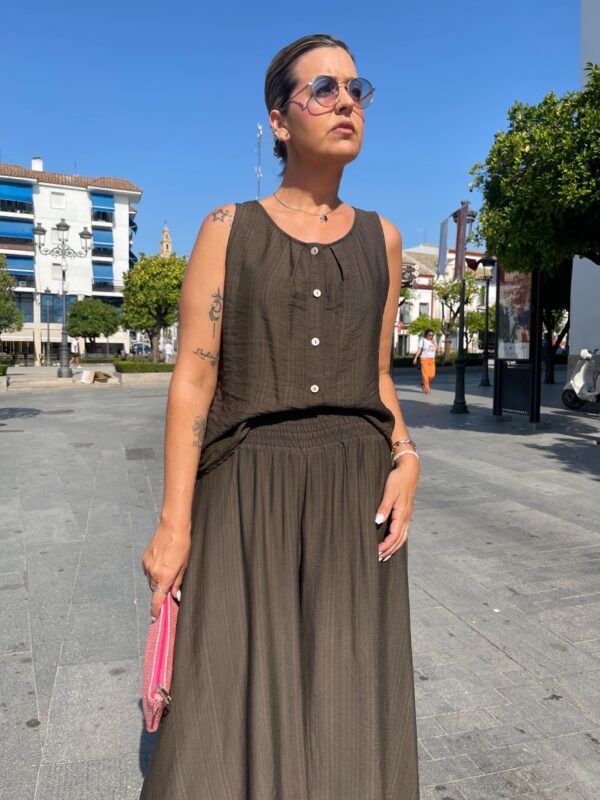 Conjunto Brisa ( pantalón efecto falda) marrón chocolate. - Imagen 3