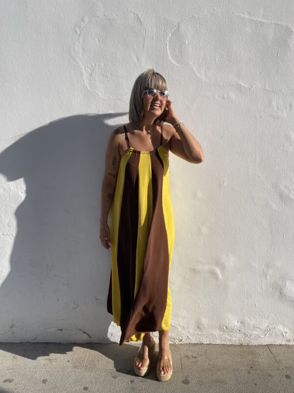 Vestido Savannah amarillo marrón chocolate. - Imagen 5