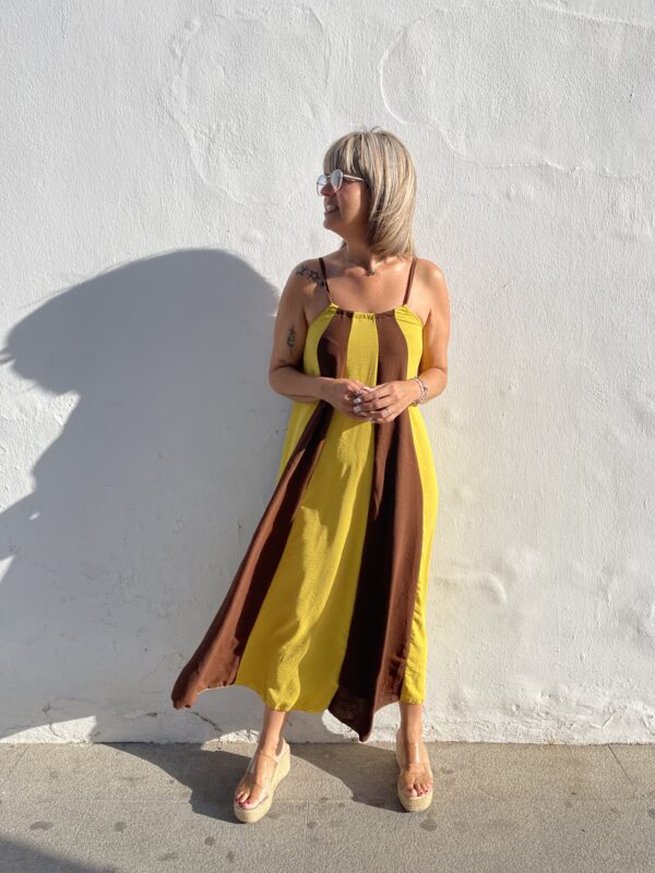 Vestido Savannah amarillo marrón chocolate. - Imagen 4