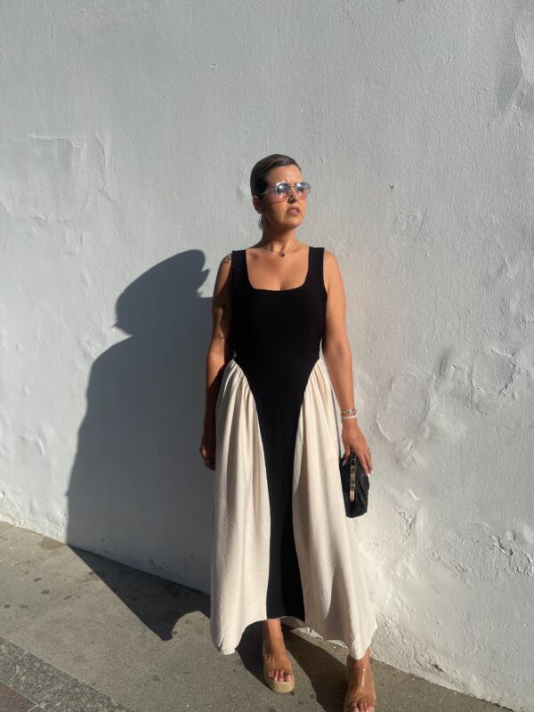 Vestido Iris beige-negro. - Imagen 3