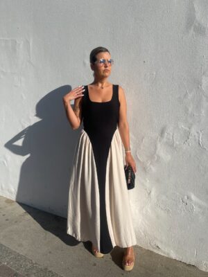 Vestido Iris beige-negro.