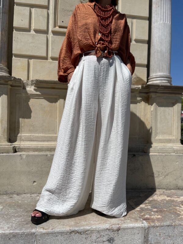 Pantalón palazo bambula hueso. - Imagen 2