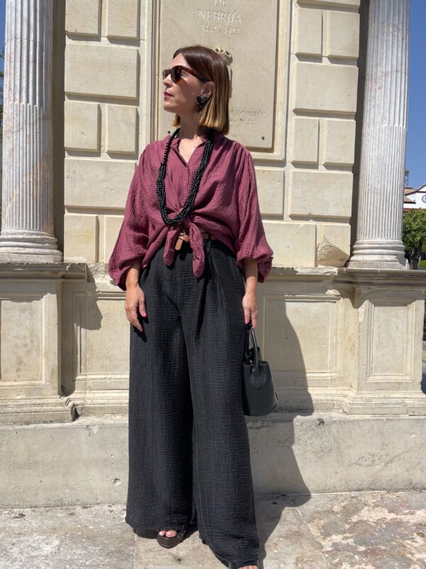 Pantalón palazo bambula negro. - Imagen 3