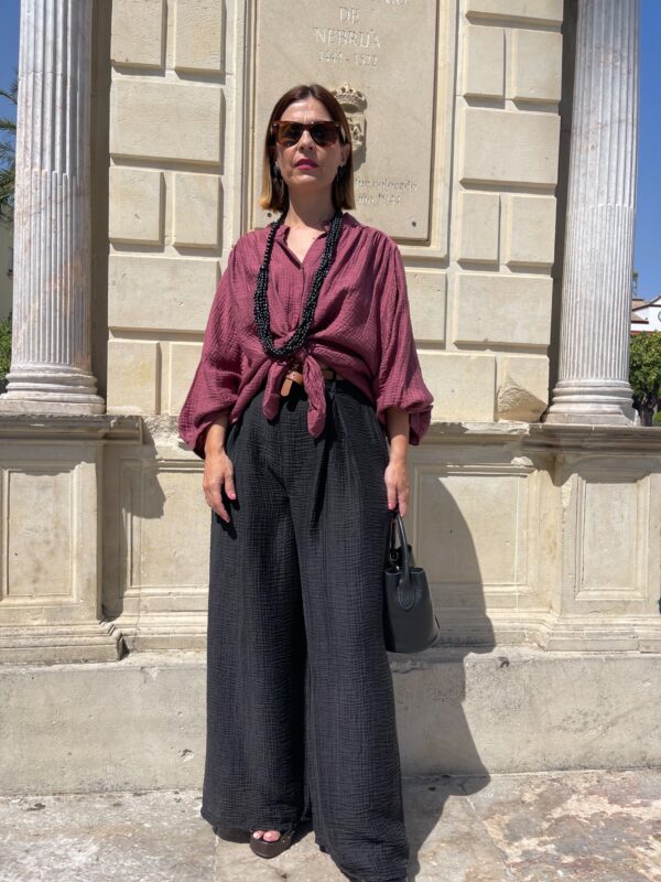 Pantalón palazo bambula negro. - Imagen 2