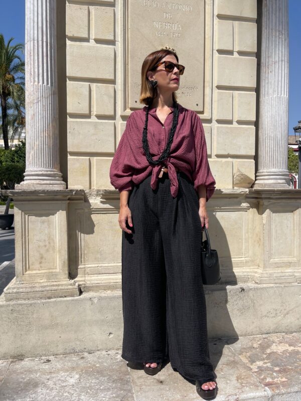 Pantalón palazo bambula negro. - Imagen 4