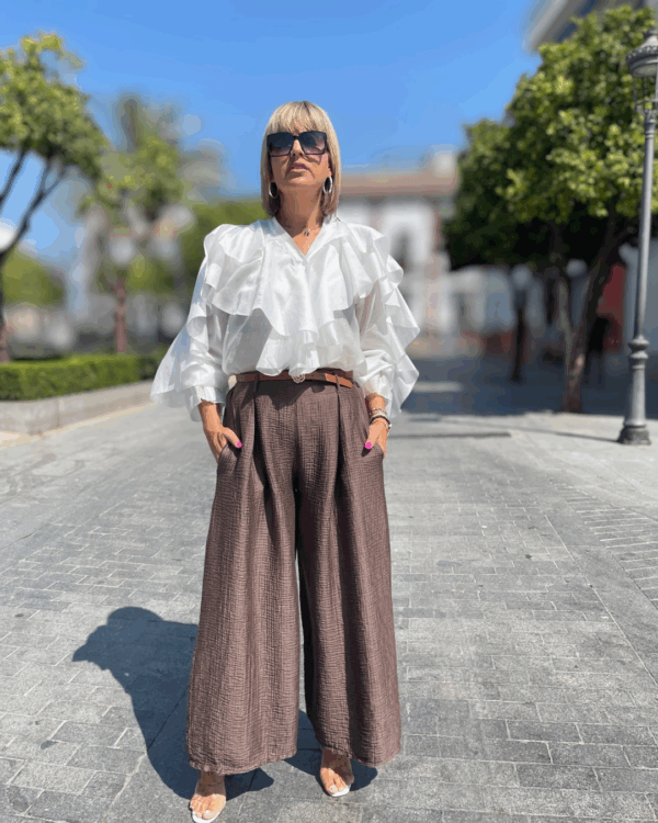 Pantalón palazo bambula marrón. - Imagen 3