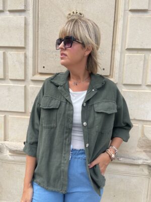 Sobre camisa denim verde.