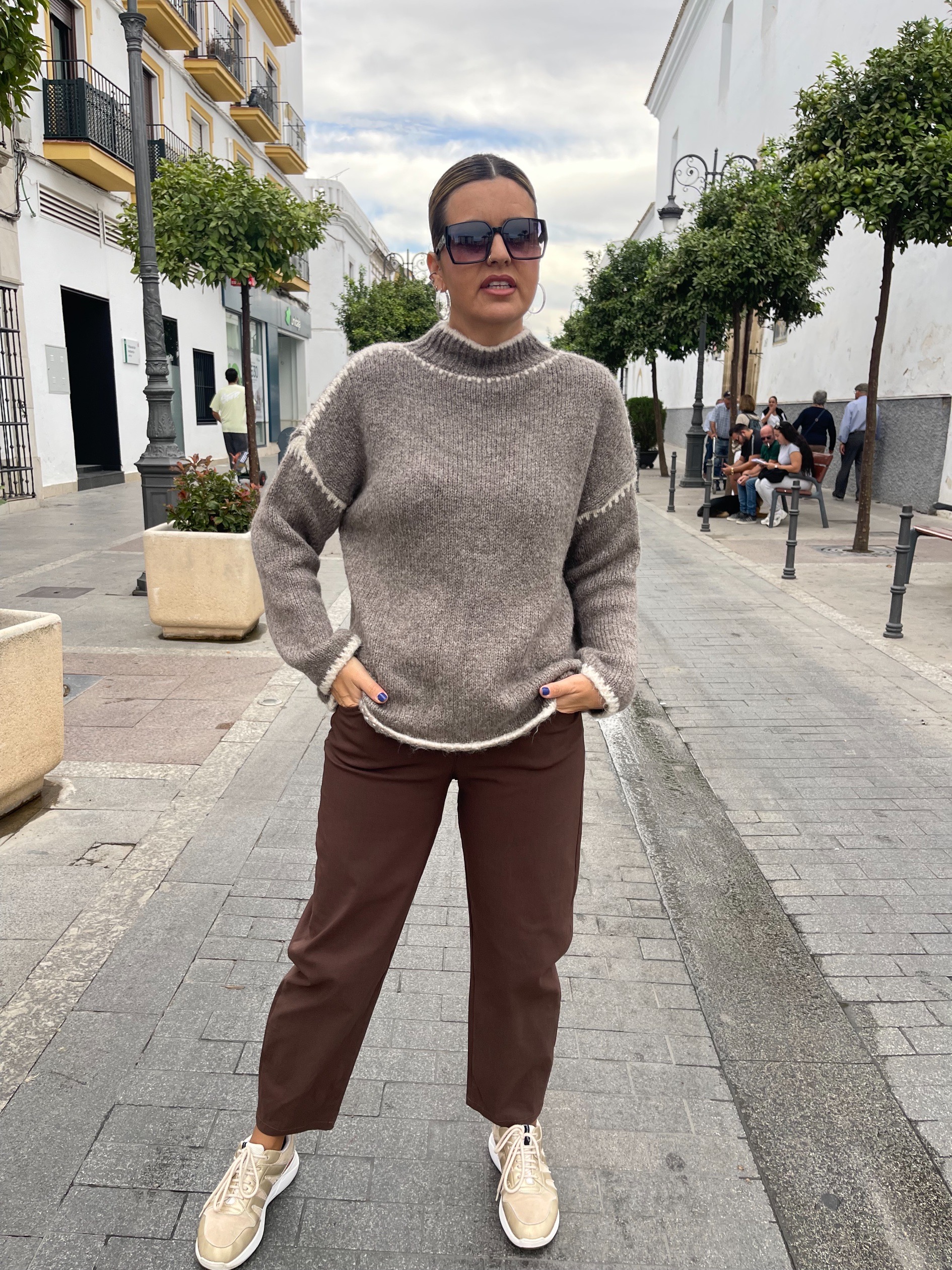 Jersey costuras taupe.