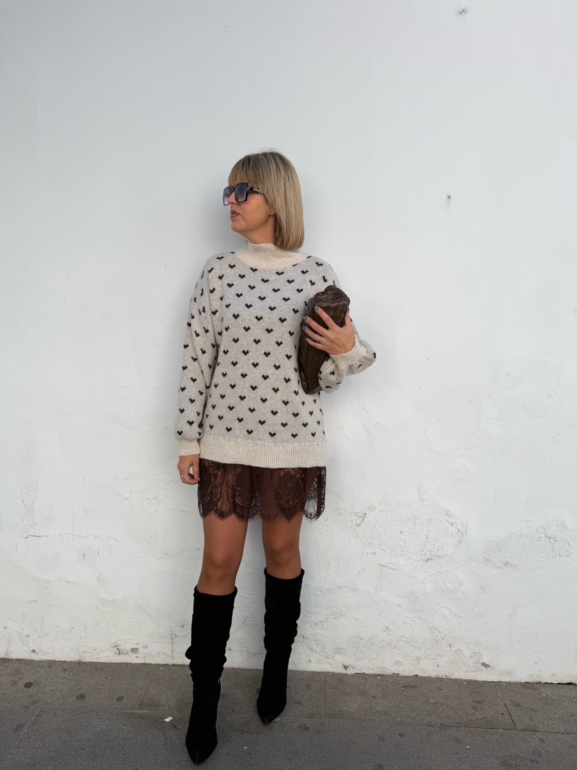 Vestido Knit & Lace beige. - Imagen 2