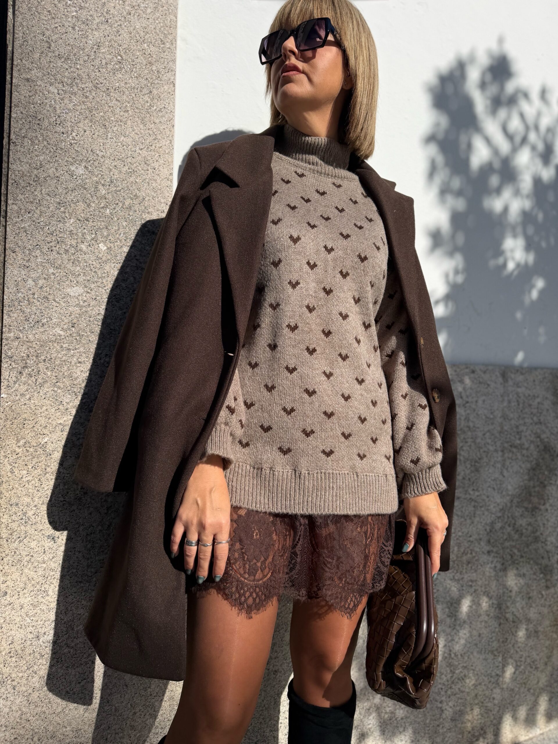 Vestido Knit y Lace topo. - Imagen 6