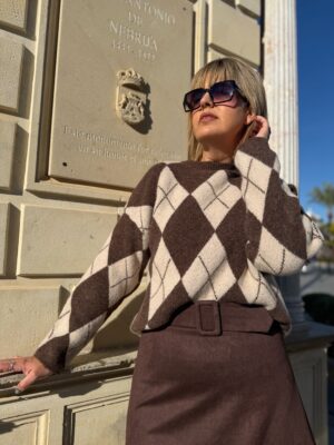 Jersey Rombos marrón-beige.