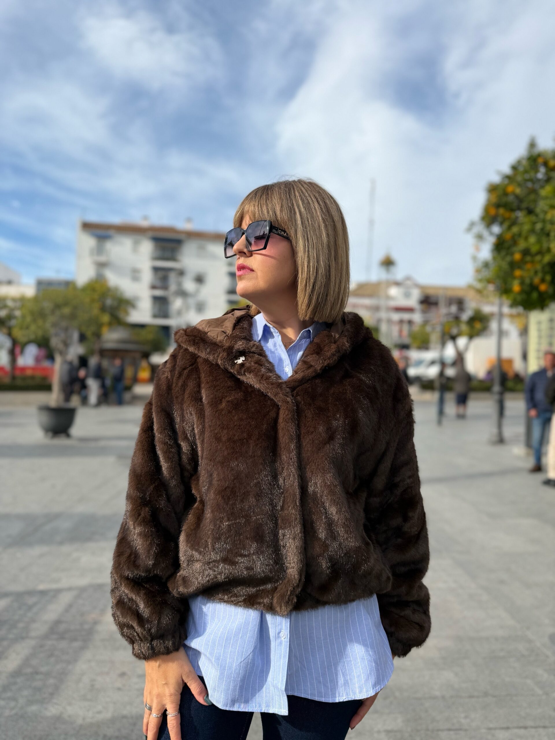 Abrigo pelo capucha marrón. - Imagen 2