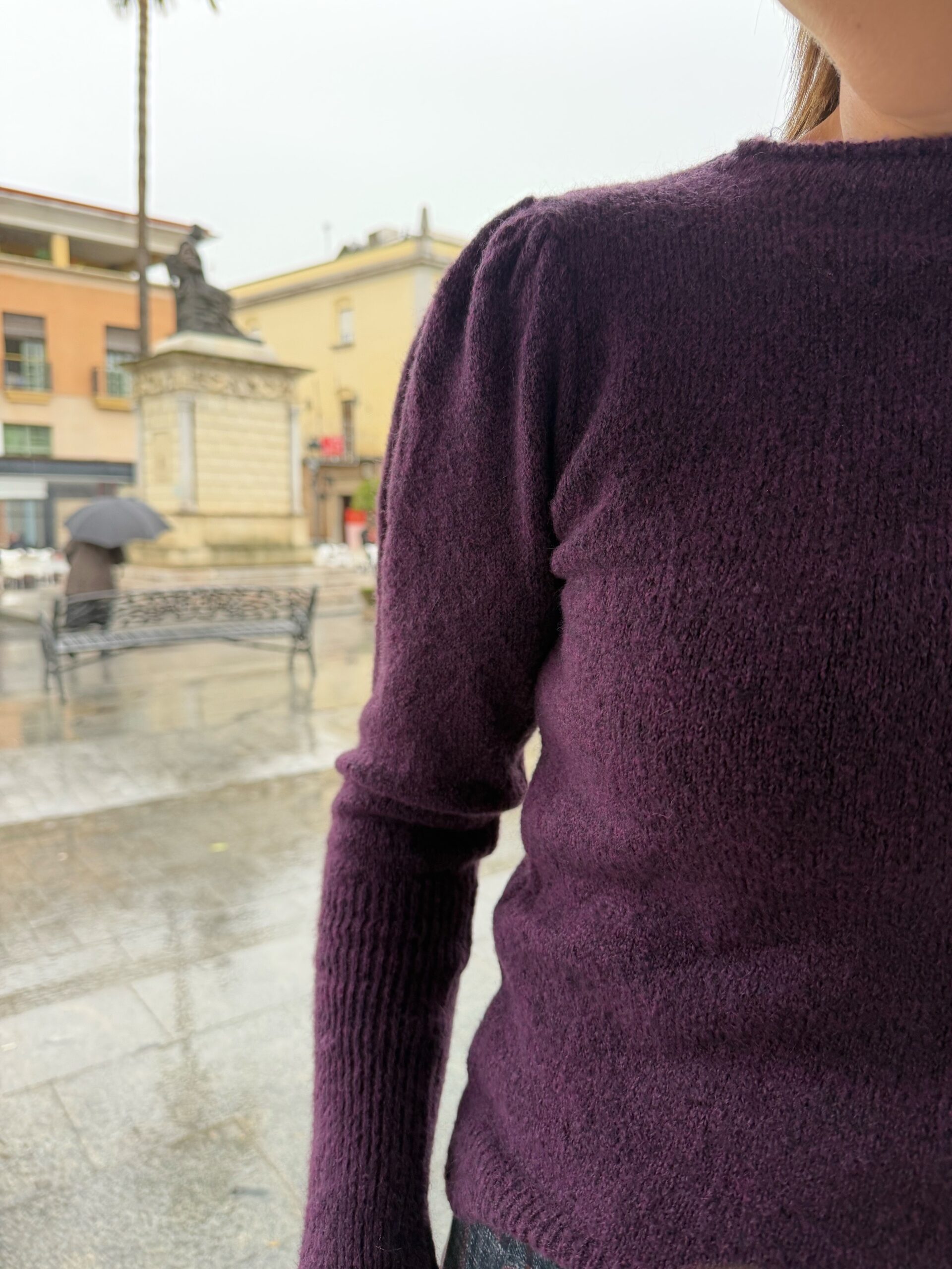 Jersey manga abullonada berenjena. - Imagen 2