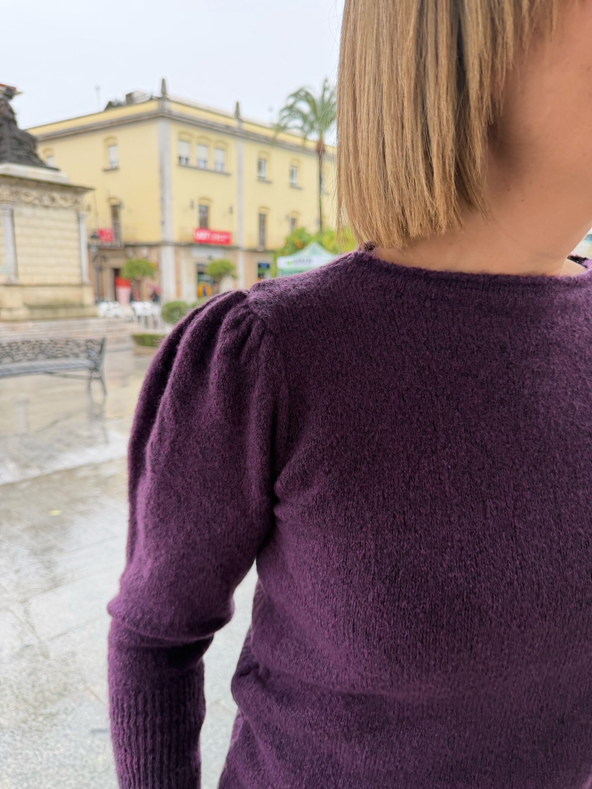 Jersey manga abullonada berenjena. - Imagen 3