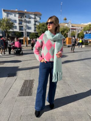 Jersey rombos rosa-turquesa.