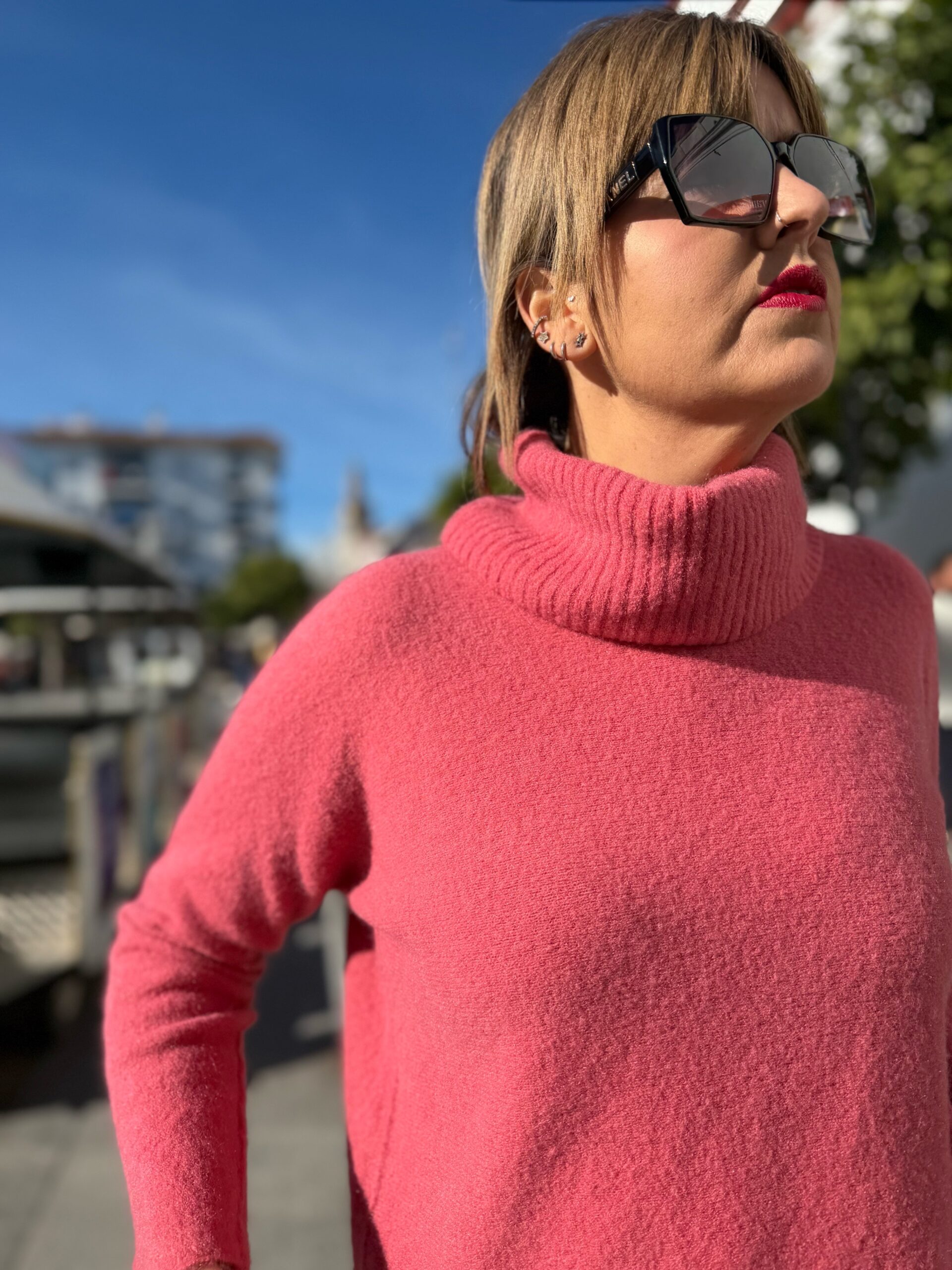 Jersey cuello alto bocón frambuesa. - Imagen 2