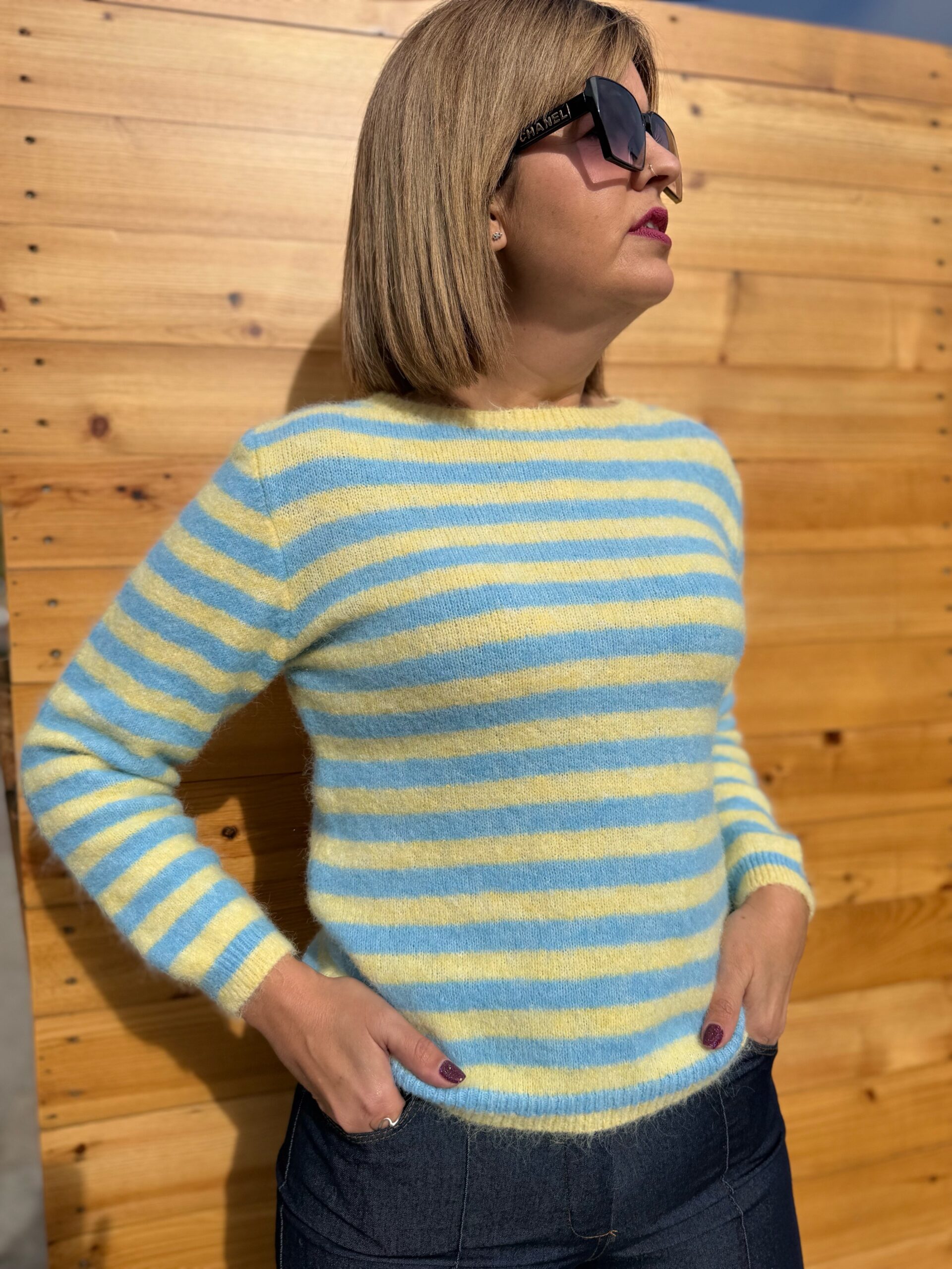 Jersey multi raya amarillo celeste (cuello redondo). - Imagen 3