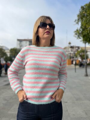 Jersey multi raya rosa celeste (cuello redondo).