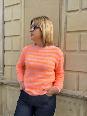 Jersey multi raya naranja rosa (cuello redondo).