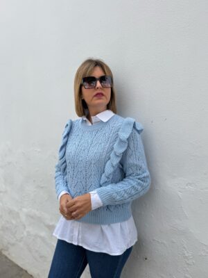 Jersey calado volantes celeste.