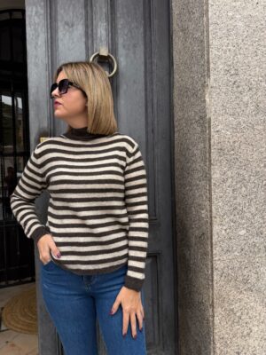 Jersey multi raya beige-marrón (cuello perkins).