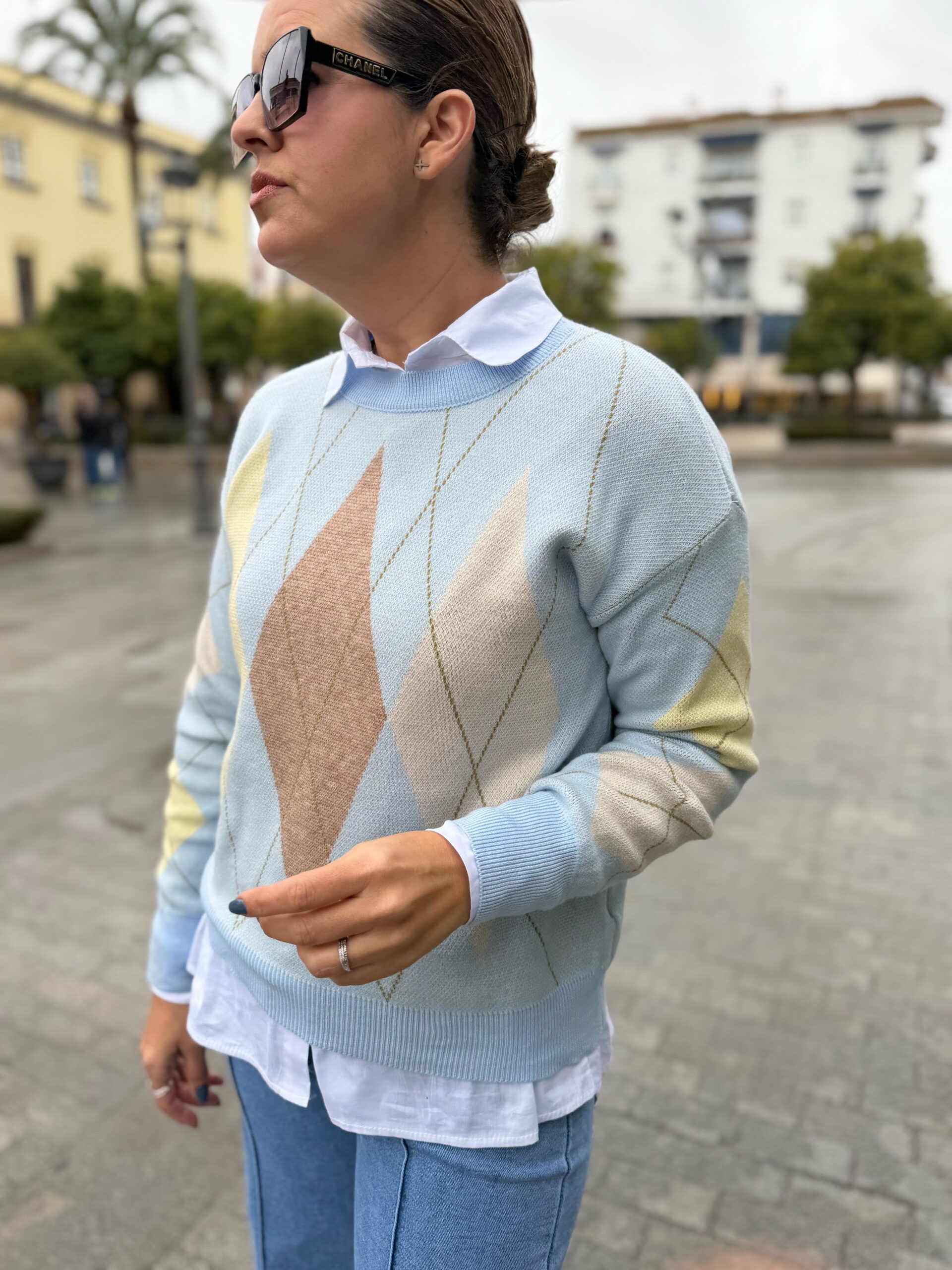 Jersey maxi-rombo celeste. - Imagen 4