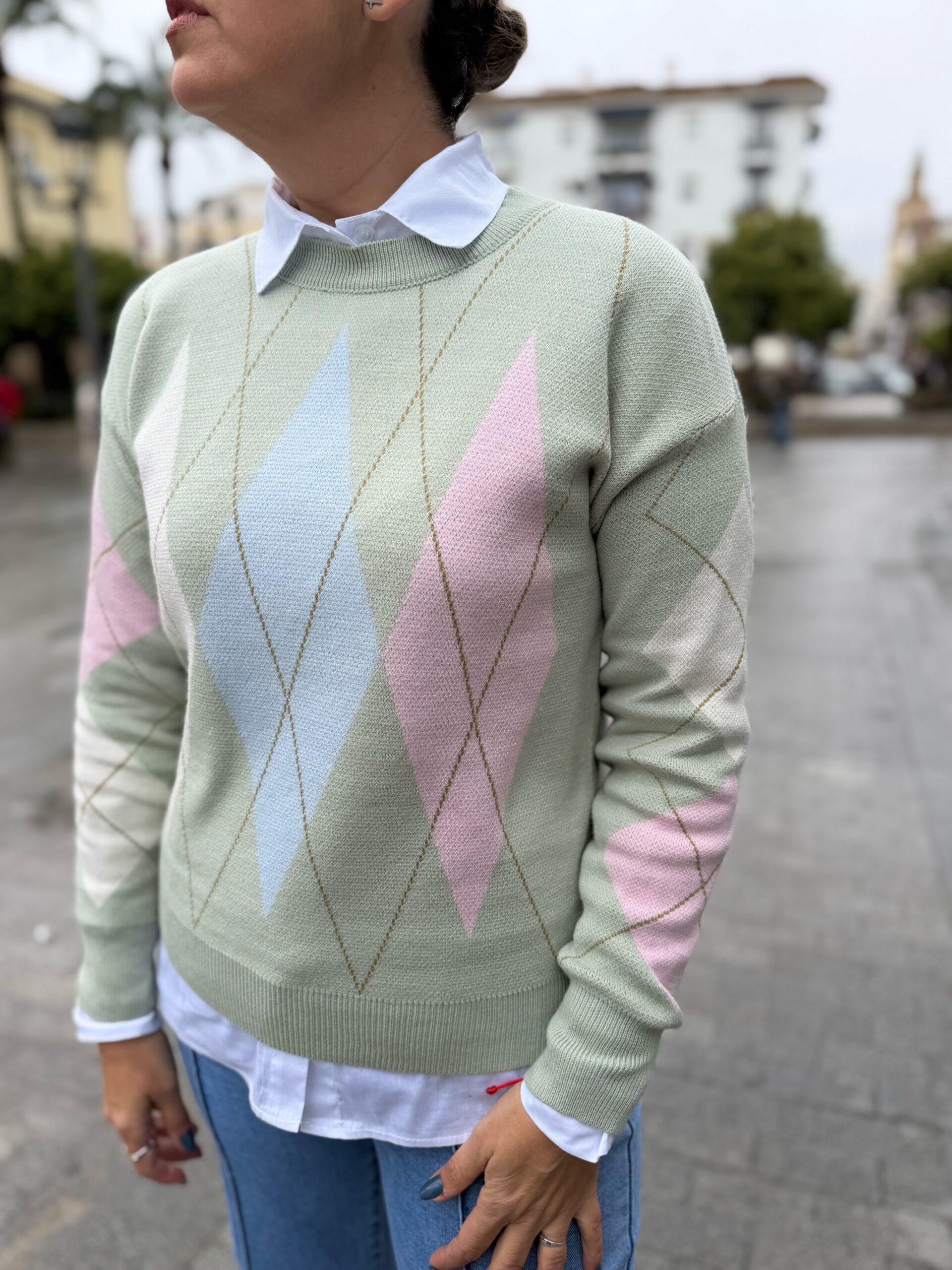 Jersey maxi-rombo verde.